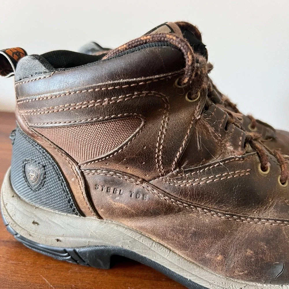 Ariat Steel Toe Work Boots Brown Leather Lace Up Men's Safety Boots Size 10.5